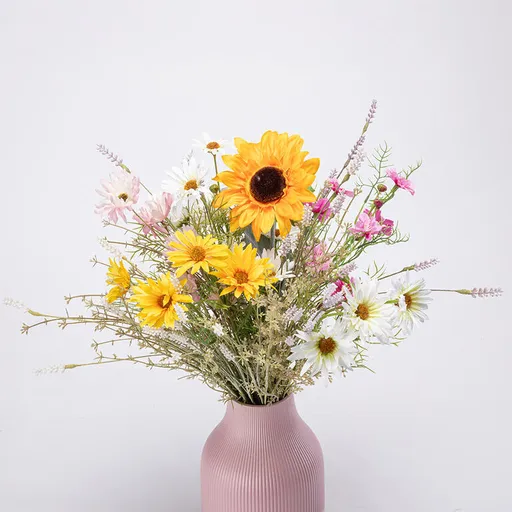 Kytice SLUNEČNICE, KOPRETINY, LUČNÍ KVĚTY 65 cm