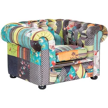 Prošívané žluté patchwork čalouněné křeslo CHESTERFIELD, 54821