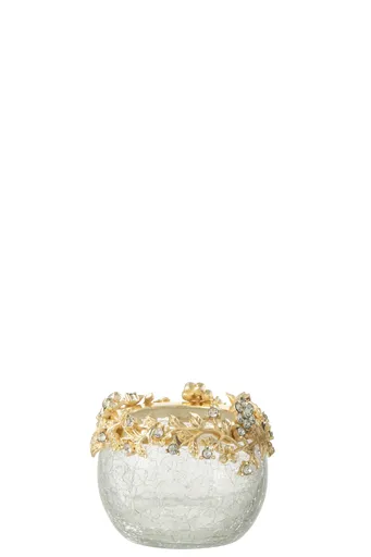 Transparentní svicen na čajovou svíčku se zdobením a kamínky Volve S - Ø  6,5*6,5 cm J-Line by Jolipa