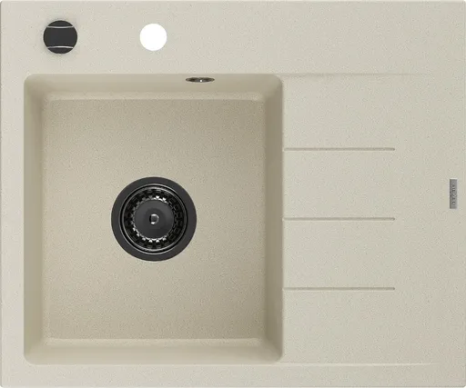 MEXEN/S Ben granitový dřez 1 s odkapávačem levý 600 x 500 mm, béžový, sifon černá 6522605000-69-B