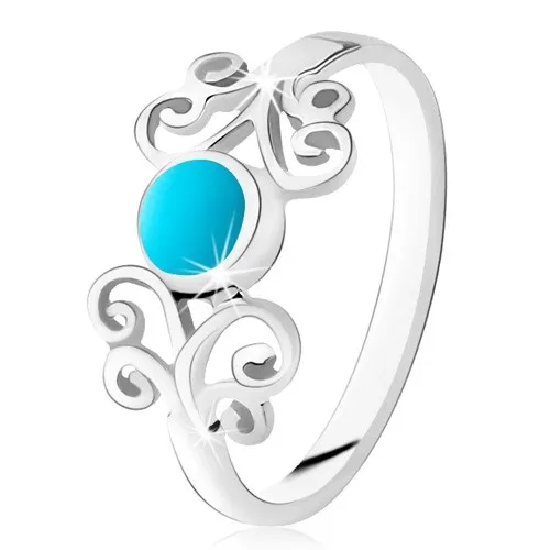 Stříbrný prsten 925, kroužek tyrkysové barvy, lesklé ornamenty, úzká ramena - Velikost: 49