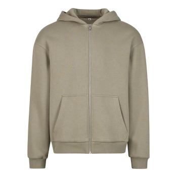 Build Your Brand Hebká pánská mikina na zip Fluffy - Světlá olivová | 4XL