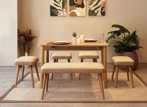 Jídelní set s rozkládacím stolem a židlemi (6 kusů) Vina Mini 06 1005 - Oak, Cream