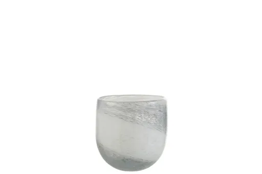 Bílo šedý pruhovaný skleněný svícen Denim S - 10,5*10,5*10 cm 2006