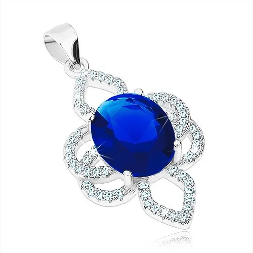 Přívěsek ze stříbra 925, květ - modrý zirkonový ovál, čiré obrysy lupínků