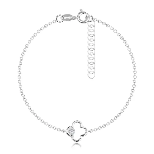 Stříbrný náramek 925 - obrys čtyřlístku, kruh s čirými zirkony