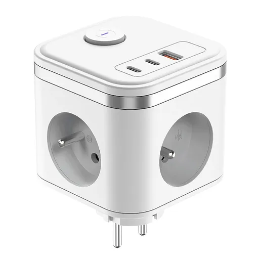 Síťový adaptér VIKING Y33, bílá/Output:3xAC,1xUSB-A,2xUSB-C/Tlačítko ON/OFF