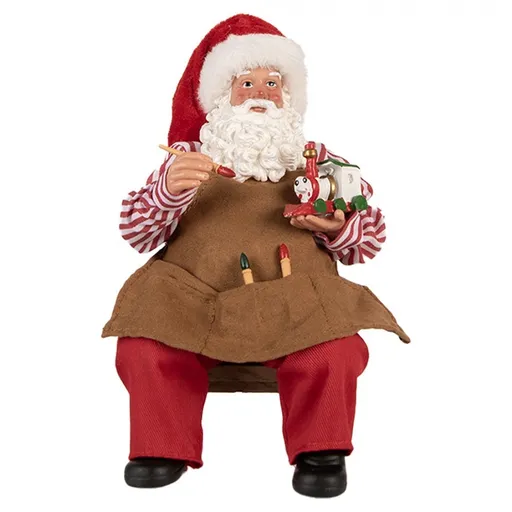 Červená vánoční dekorace figurka Santa Claus malující mašinku - 13*10*28 cm Clayre & Eef