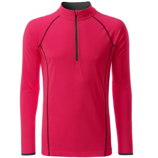 James & Nicholson (Daiber) Pánské funkční tričko s dlouhým rukávem JN498 - Jasně růžová / titanová | 2XL