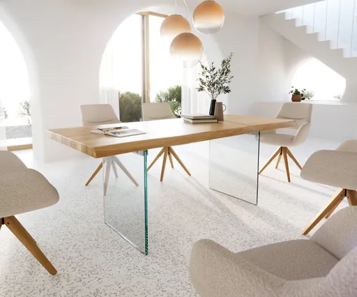 Jídelní stůl Edge 200x100 dub přírodní sklo Live-Edge