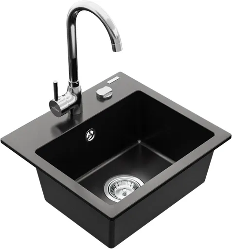 MEXEN/S Milo granitový dřez 1-miska včetně baterie Telma, černá 6505-77-670200-00