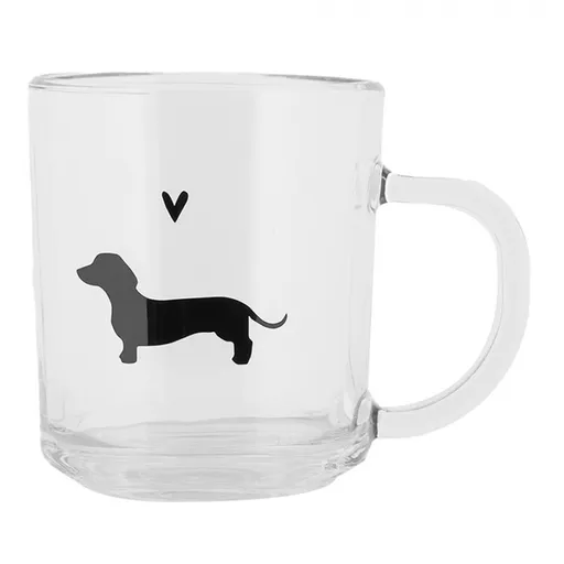 Skleněný hrnek s jezevčíkem a srdíčkem Dog&Cat - 11*8*9 cm / 200 ml Clayre & Eef