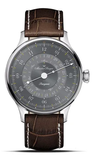 MeisterSinger Pangaea Day Date 365 Grey PDD365927 - Tmavě hnědý kožený řemínek