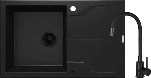 DEANTE Andante nero Granitový dřez s baterií, 1miska s odkapávačem ZQNNN113