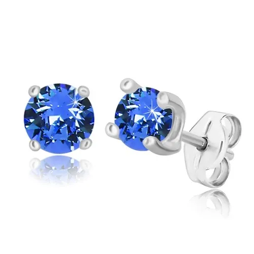 Náušnice ze stříbra 925 - safírově modrý zirkon ve čtvercovém kotlíku, puzetky