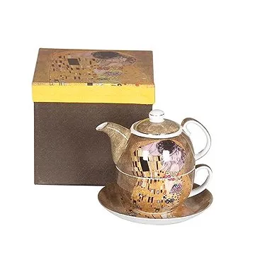 Home Elements Souprava na čaj 3 ks, Klimt, Polibek, zlatý odstín (KLIMT0037)