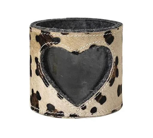 Svícen se srdcem zdobený kůží se vzorem Leopard - 11,5*11,5*10,5cm MHLPWL10
