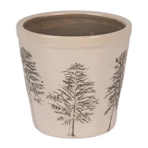 Béžový obal na květináč se stromky Natural Pine Trees M - Ø 15*14 cm Clayre & Eef
