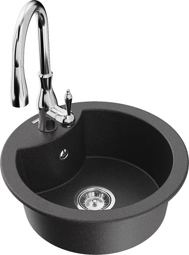 MEXEN/S Diego granitový dřez 1-miska včetně baterie Savita, černá kropenatá 6512-76-672601-00