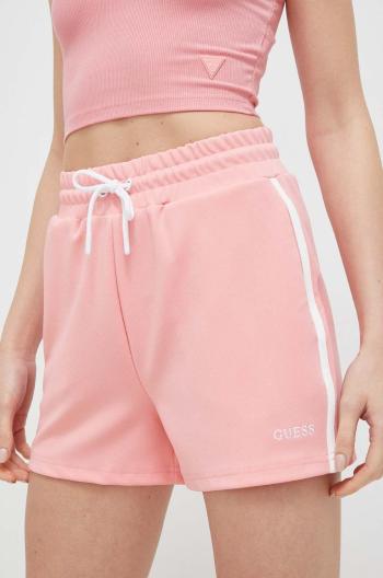 Kraťasy Guess dámské, růžová barva, vzorované, high waist