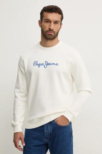 Bavlněná mikina Pepe Jeans NEW JOE CREW pánská, bílá barva, s aplikací, PM582715