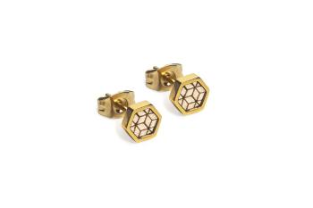 Náušnice s dřevěným detailem Virie Earrings Hexagon z chirurgické oceli s možností výměny či vrácení do 30 dnů