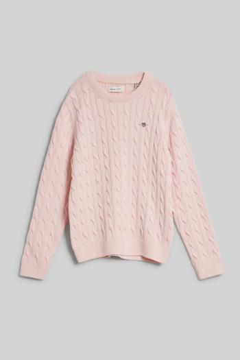 SVETR GANT COTTON CABLE SHIELD CREW CRYSTAL PINK