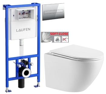 LAUFEN Rámový podomítkový modul CW1 SET s chromovým tlačítkem + WC INVENA LIMNOS WITH SOFT, včetně soft/close sedátka H8946600000001CR LI1