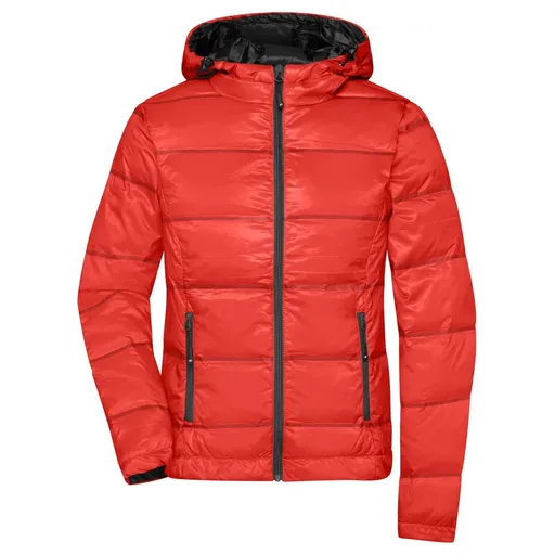 James & Nicholson (Daiber) Lehká dámská péřová bunda s kapucí JN1151 - Ohnivá / černá | S