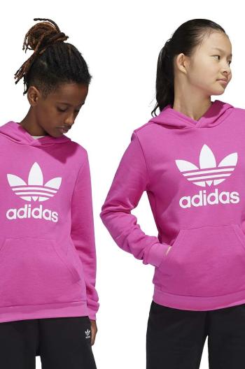 Dětská mikina adidas Originals TREFOIL HOODIE růžová barva, s kapucí, s potiskem, IY7444