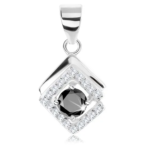 Přívěsek ze stříbra 925, obrys kosočtverce, černý kulatý zirkon