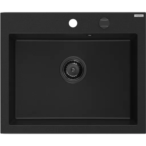 MEXEN/S Elix granitový dřez 1-miska 600 x 500 mm, černá, sifon černá 6525601005-77-B