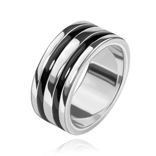 Stříbrný prsten 925 - kroužek se dvěma černými pásy - Velikost: 60