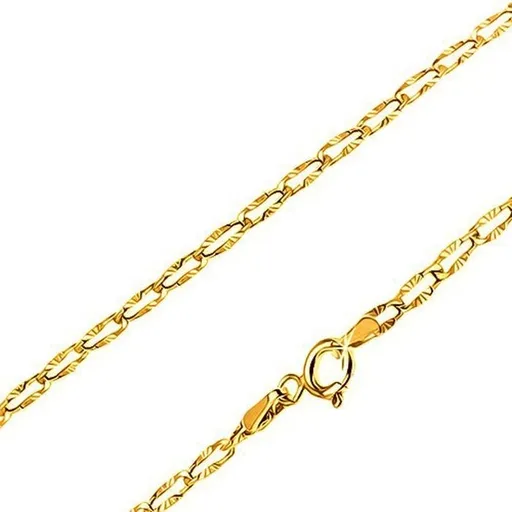 Řetízek ve žlutém 14K zlatě - podlouhlé články, paprskovité zářezy, 500 mm