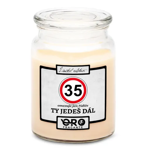 Svíčka Ty jedeš dál – výběr věku (věk: 35, Vůně svíčky: Vanilka)