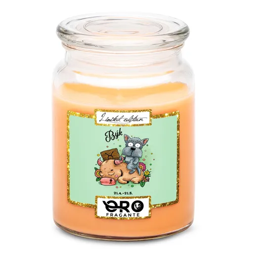 Svíčka Psí znamení – býk (Vůně svíčky: Tropické ovoce)