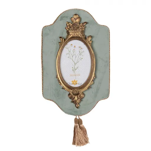 Zeleno - zlatý nástěnný fotorámeček se střapci Baroque - 21*3*32/ 10*15cm 2F1082