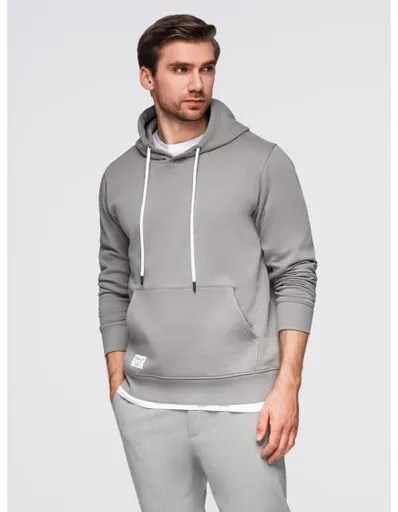 Pánská mikina BASIC s kapucí a klokaní kapsou – šedá V8 B1674