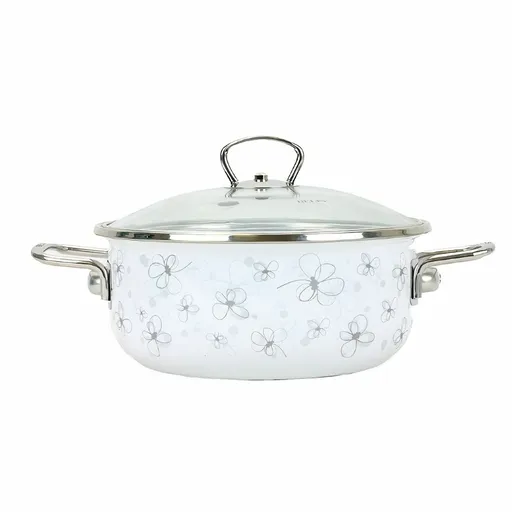 Belis Smaltovaný rendlík s poklicí Premium, bílá, 20 cm, 2,3 l, 2,3 l