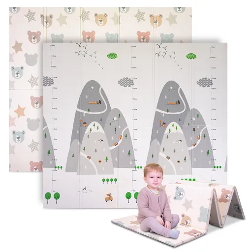 Skládací dětská podložka inSPORTline Michlino 180x200x1,2 cm Hory/Medvídci