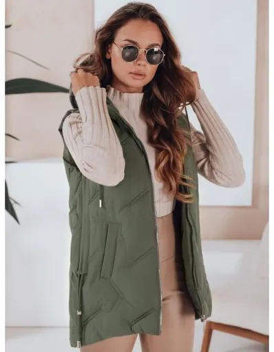 Dámská dlouhá prošívaná vesta s kapucí zelená