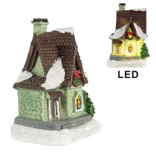 Dekorace malinký svítící zelený domek Manon LED - 5*5*7 cm 6PR5740