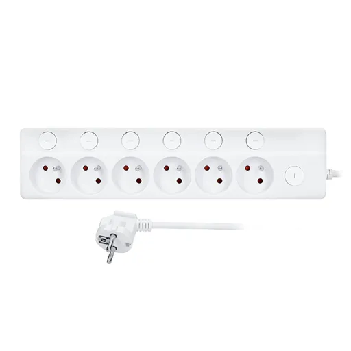 Solight prodlužovací přívod 6 zásuvek, 2m, 3 x 1mm2, bílý, 6+1 vypínač PP160