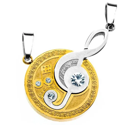 Přívěsek pro dvojici - houslový klíč, zlatý kruh s gravírováním