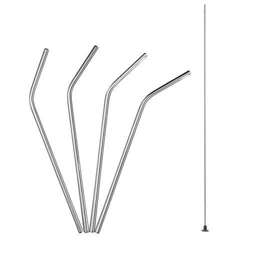 Lurch Trendy nerezová zahnutá brčka 00240993 -21,5 cm stříbrná (4 ks+ kartáček)