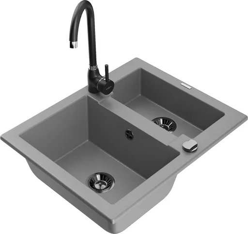 MEXEN/S Carlos granitový dřez 1.5 včetně baterie Telma, šedá 6518-71-670200-70-B