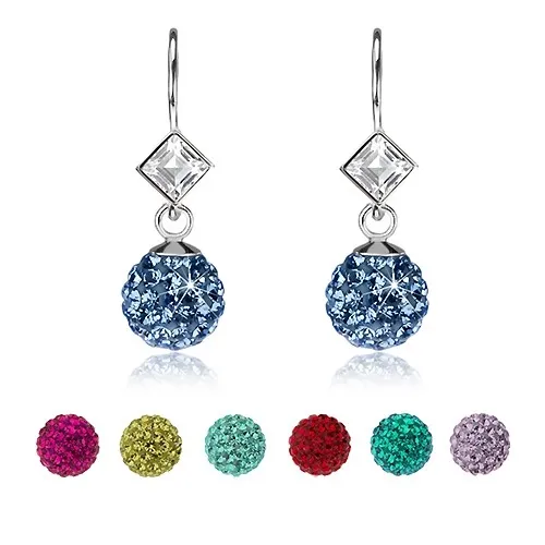 Náušnice ze stříbra 925, čirý krystal Swarovski, barevné blýskavé kuličky - Barva: Červená