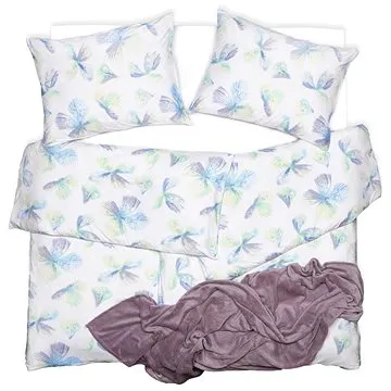 SCANquilt povlečení JERSEY květy bílotyrkysová (33528)