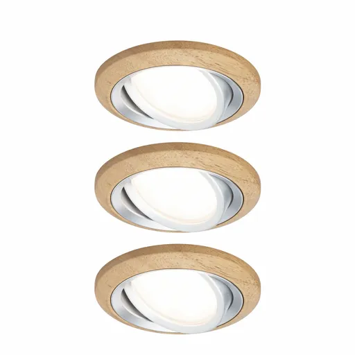 PAULMANN LED vestavné svítidlo Lanati 3ks sada kruhové 84mm 30° Coin 3x6W 230V 2700K dub/hliník broušený