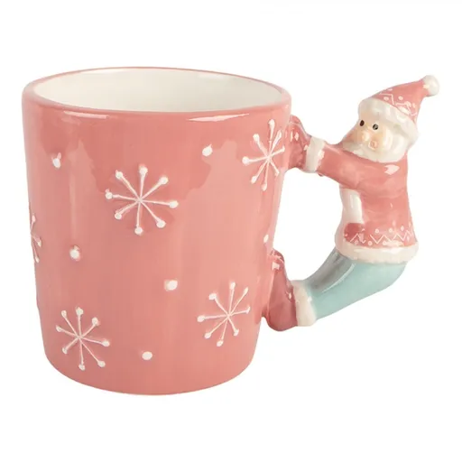 Růžový keramický hrnek Santa Claus - 15*10*11 cm / 400 ml Clayre & Eef
